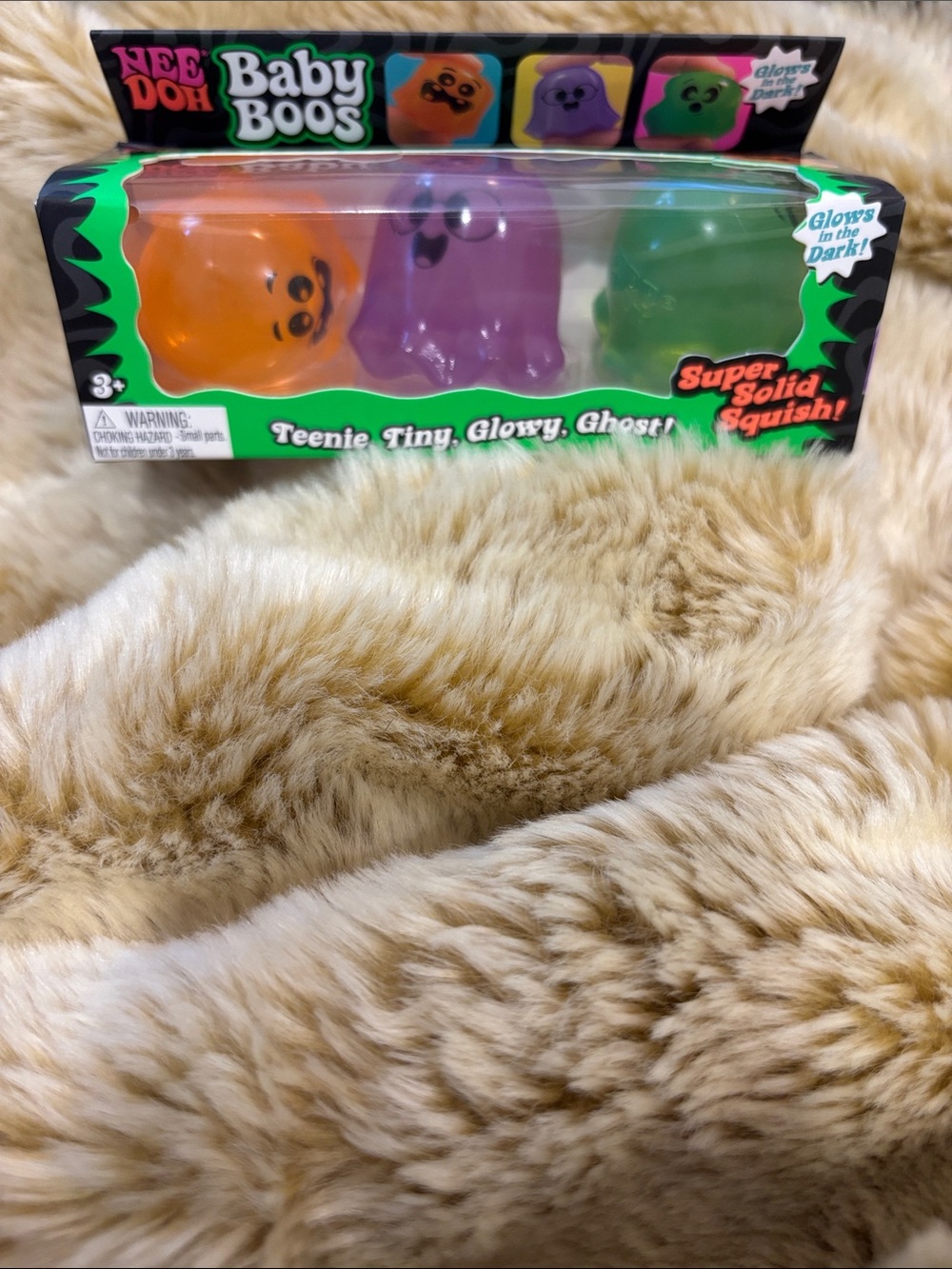 RARE/BNIB NeeDoh Baby Boos Glow-in-the-Dark Squish Toy- purple, orange & green